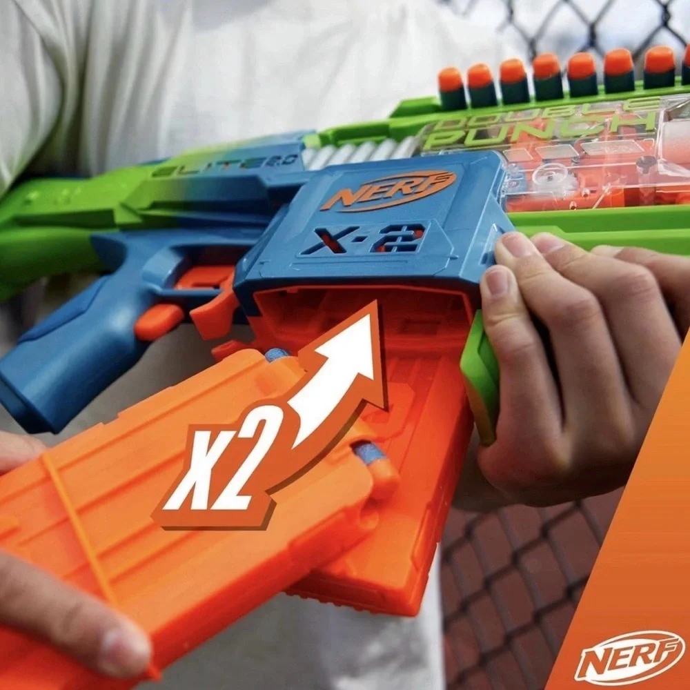 Nerf Elite 2.0 Double Punch Blaster in Green, Blue & Orange